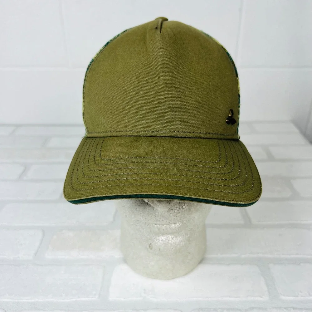 Prana Women Olive Green Tropical Mesh Trucker Hat Snapback Organic Cotton Blend